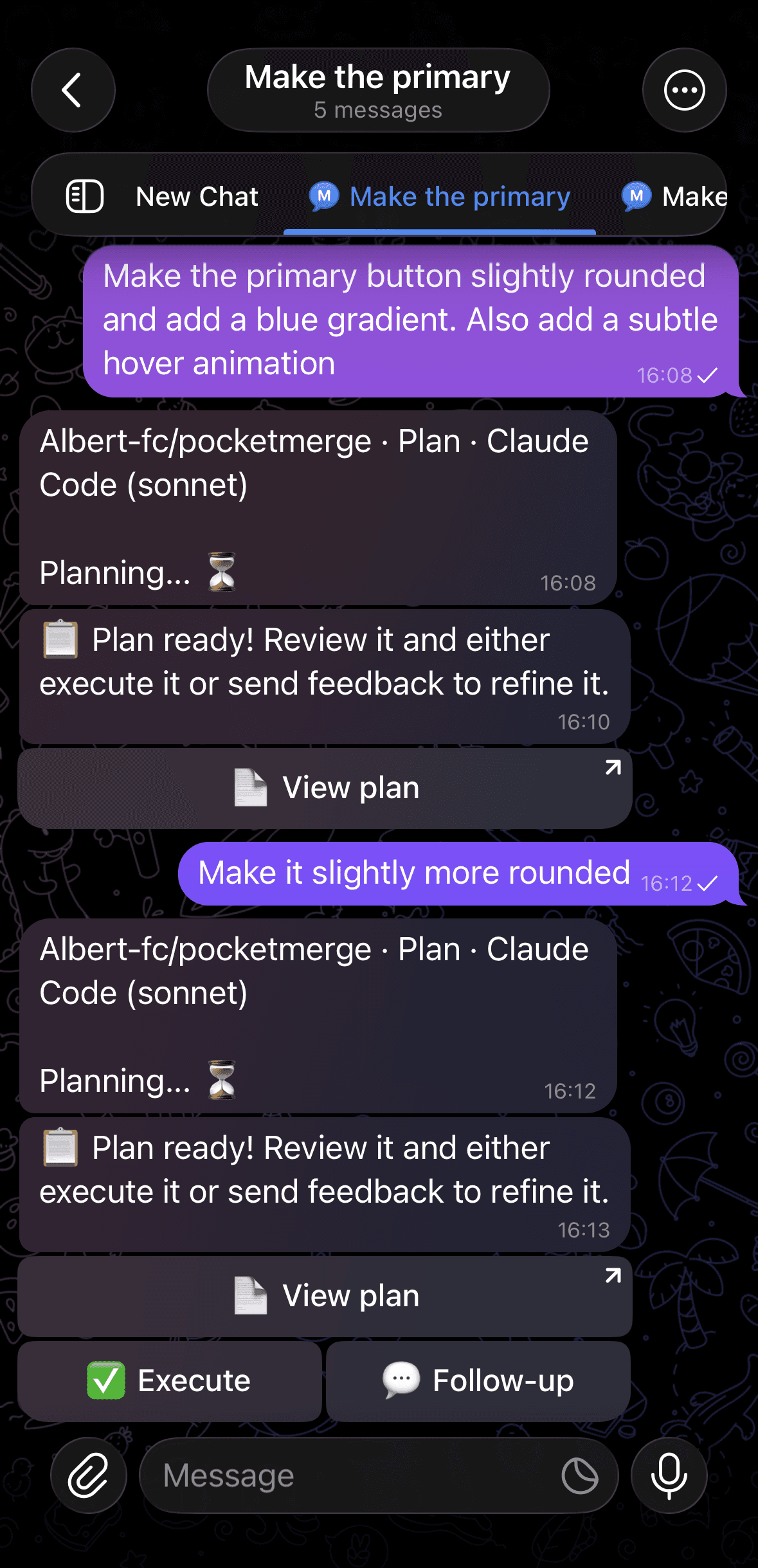 Back-and-forth plan in Telegram